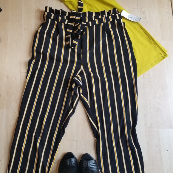 Paperbag Crop Pant Black Yellow Stripe Self Tie - Picture 6 of 9